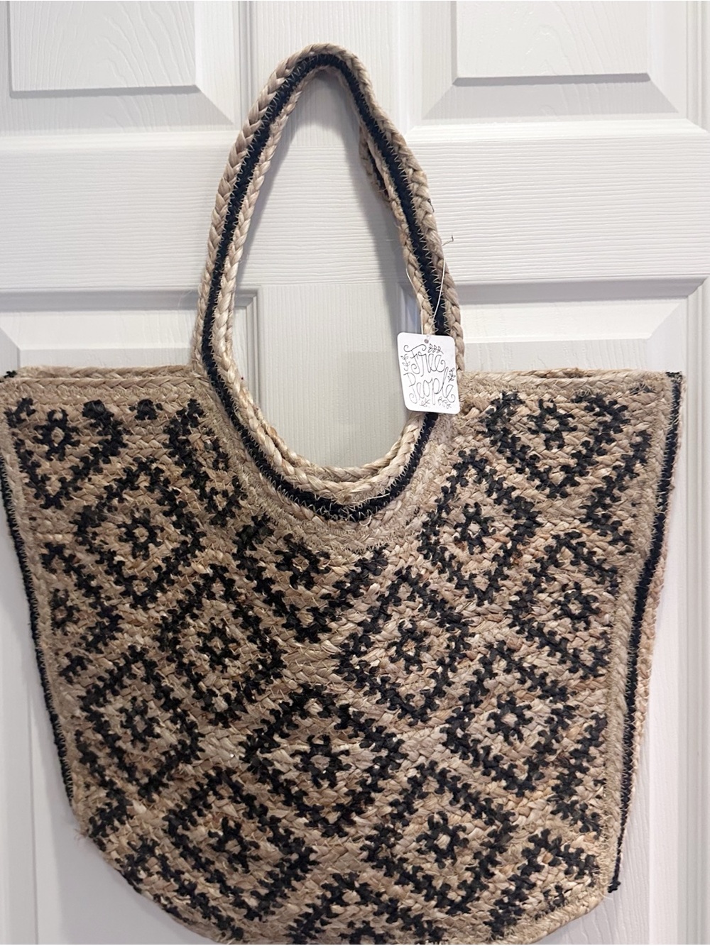 Free People Eva Tote NWT Jute Sisal Print Woven Beach Summer Bohemian Carry All - Picture 9 of 11